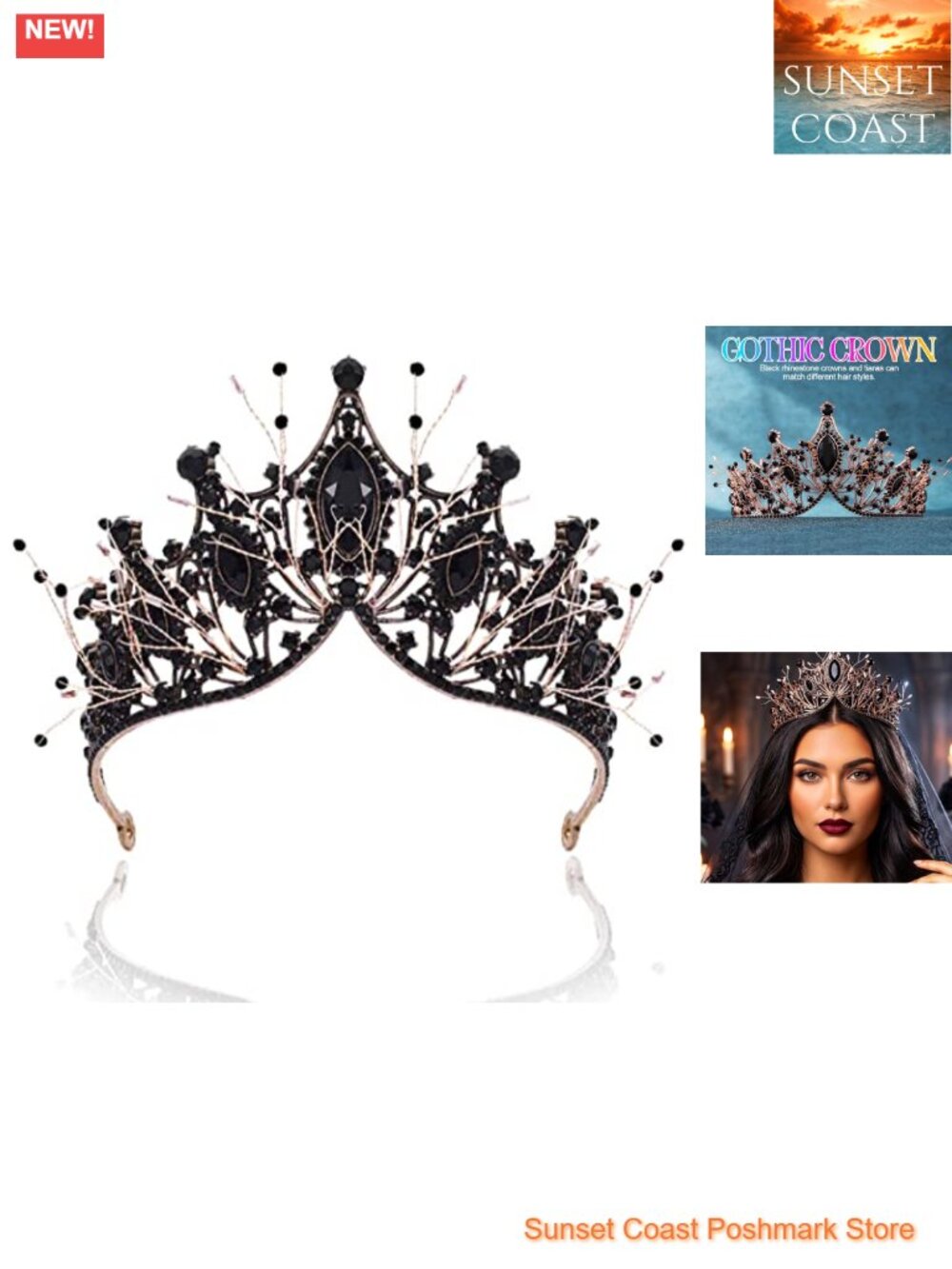 Rhinestone Baroque Queen Crown Tiara Hair Accessory Gold-Plated Alloy
